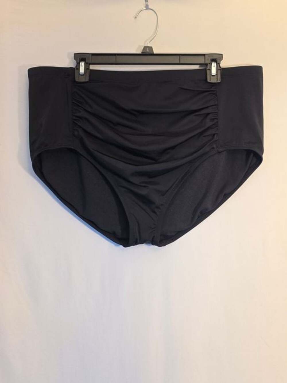 High-Waist Black Ruched Swim Bottoms